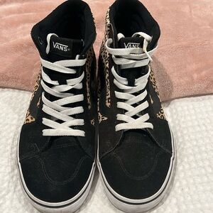 Vans Women's Black and Leopard High-Top Sneakers